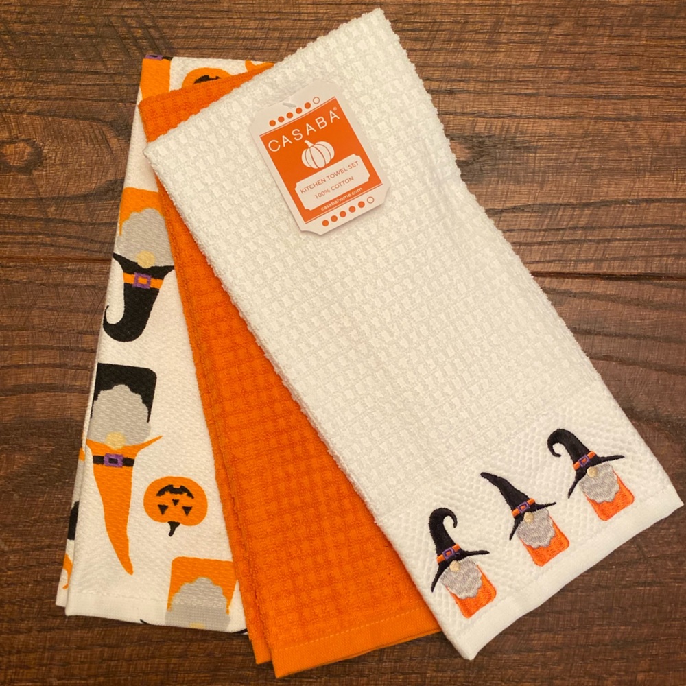 Halloween Gnome Witches Kitchen Towels Set of 3, Halloween Witch Gnome Towels